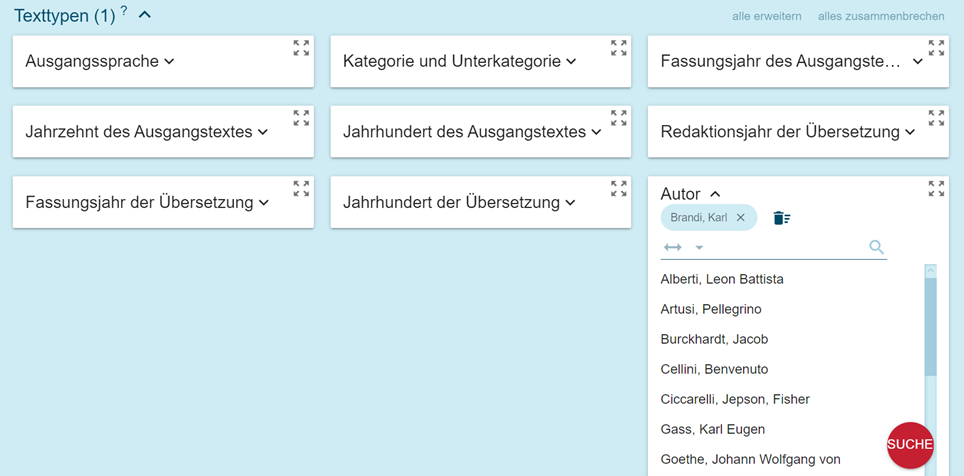 Search in the German corpus through the Text types window.